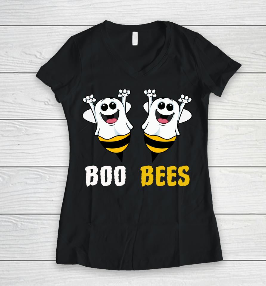 Boo Bees Couples Halloween Costume Women V-Neck T-Shirt