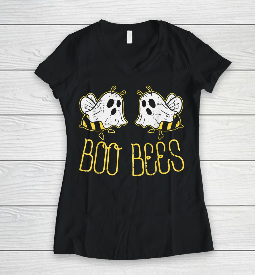 Boo Bees Funny Couples Halloween Women V-Neck T-Shirt