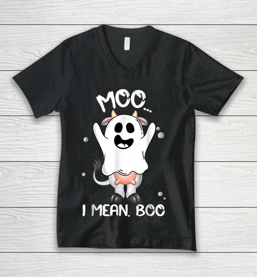 Boo Boo Crew Ghost Cow Moo I Mean Boo Farmer Halloween Unisex V-Neck T-Shirt