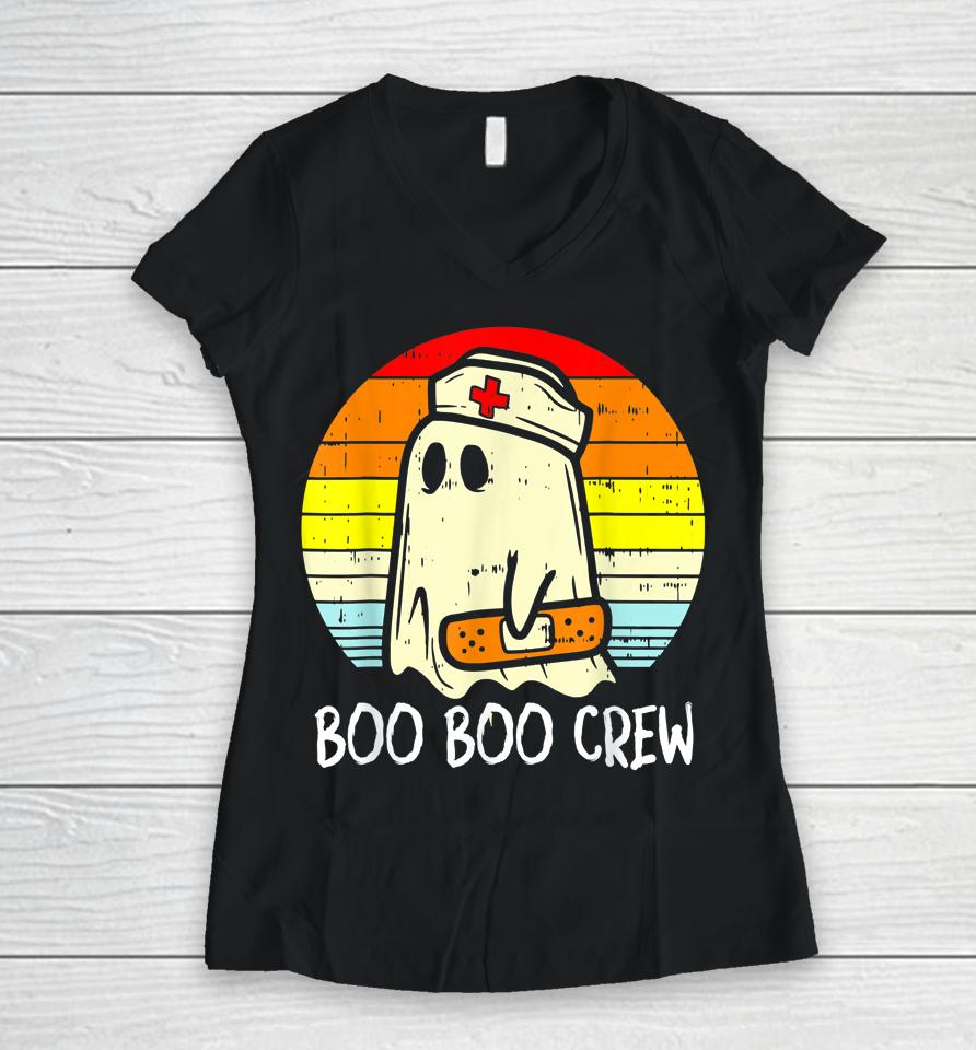 Boo Boo Crew Nurse Ghost Funny Halloween Costume Women V-Neck T-Shirt