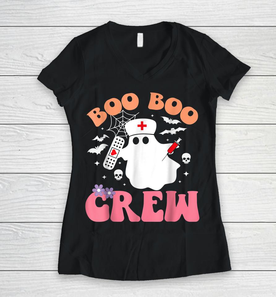 Boo Boo Crew Quote Nurse Cool Halloween Nurse Costume Women V-Neck T-Shirt