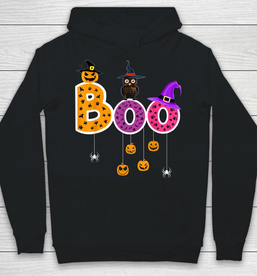 Boo Halloween Costume Spiders Ghosts Pumkin &Amp; Witch Hat Hoodie