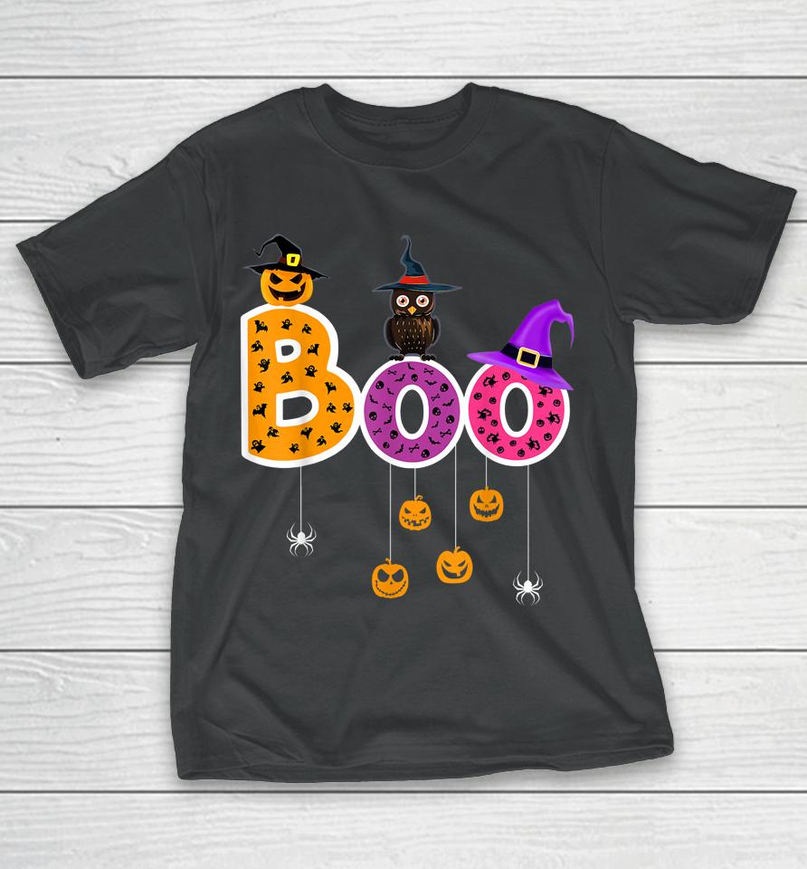 Boo Halloween Costume Spiders Ghosts Pumkin &Amp; Witch Hat T-Shirt