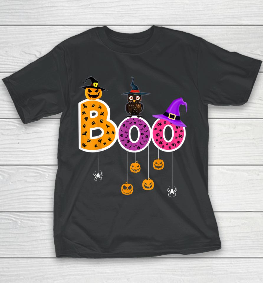 Boo Halloween Costume Spiders Ghosts Pumkin &Amp; Witch Hat Youth T-Shirt