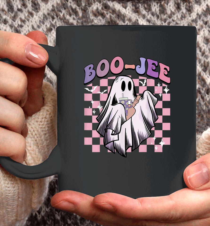 Boo Jee Funny Ghost Groovy Happy Halloween Spooky Season Coffee Mug