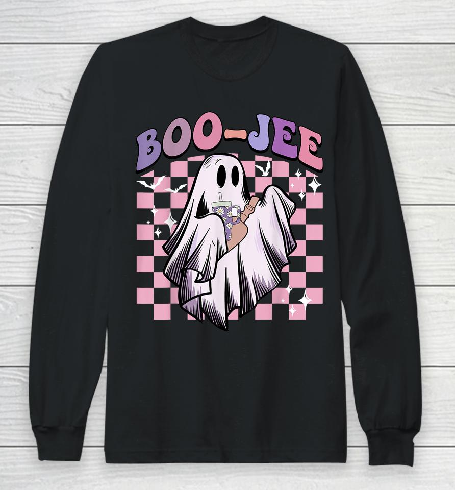 Boo Jee Funny Ghost Groovy Happy Halloween Spooky Season Long Sleeve T-Shirt