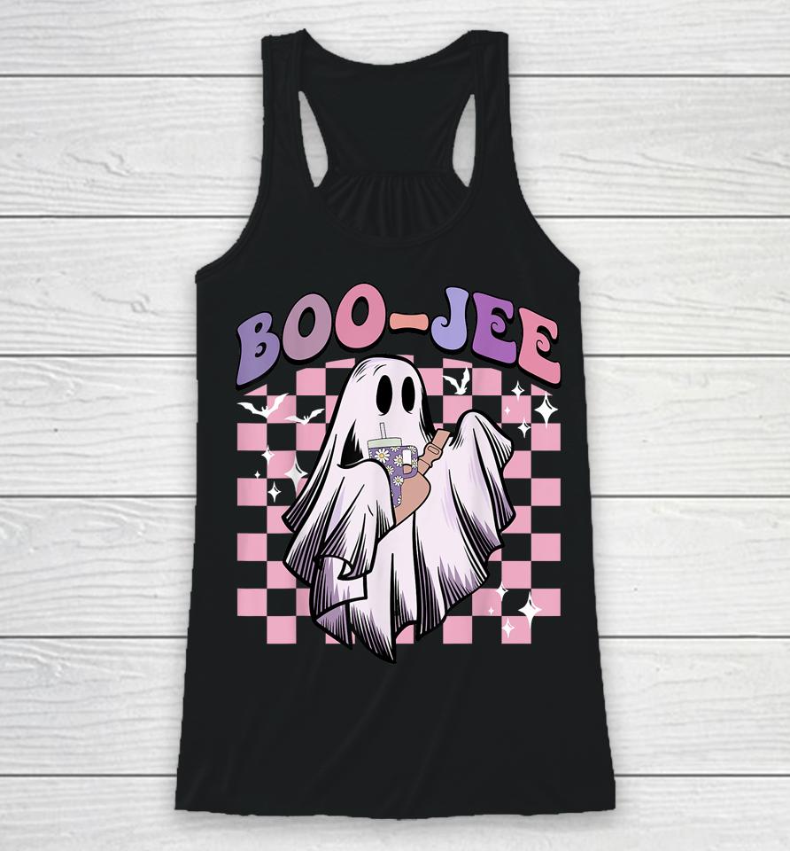 Boo Jee Funny Ghost Groovy Happy Halloween Spooky Season Racerback Tank