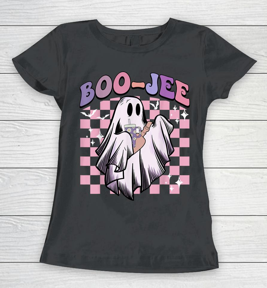 Boo Jee Funny Ghost Groovy Happy Halloween Spooky Season Women T-Shirt