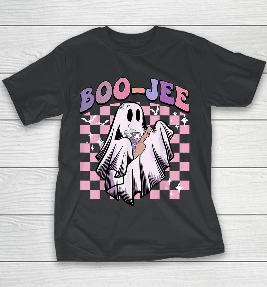 Boo Jee Funny Ghost Groovy Happy Halloween Spooky Season Youth T-Shirt