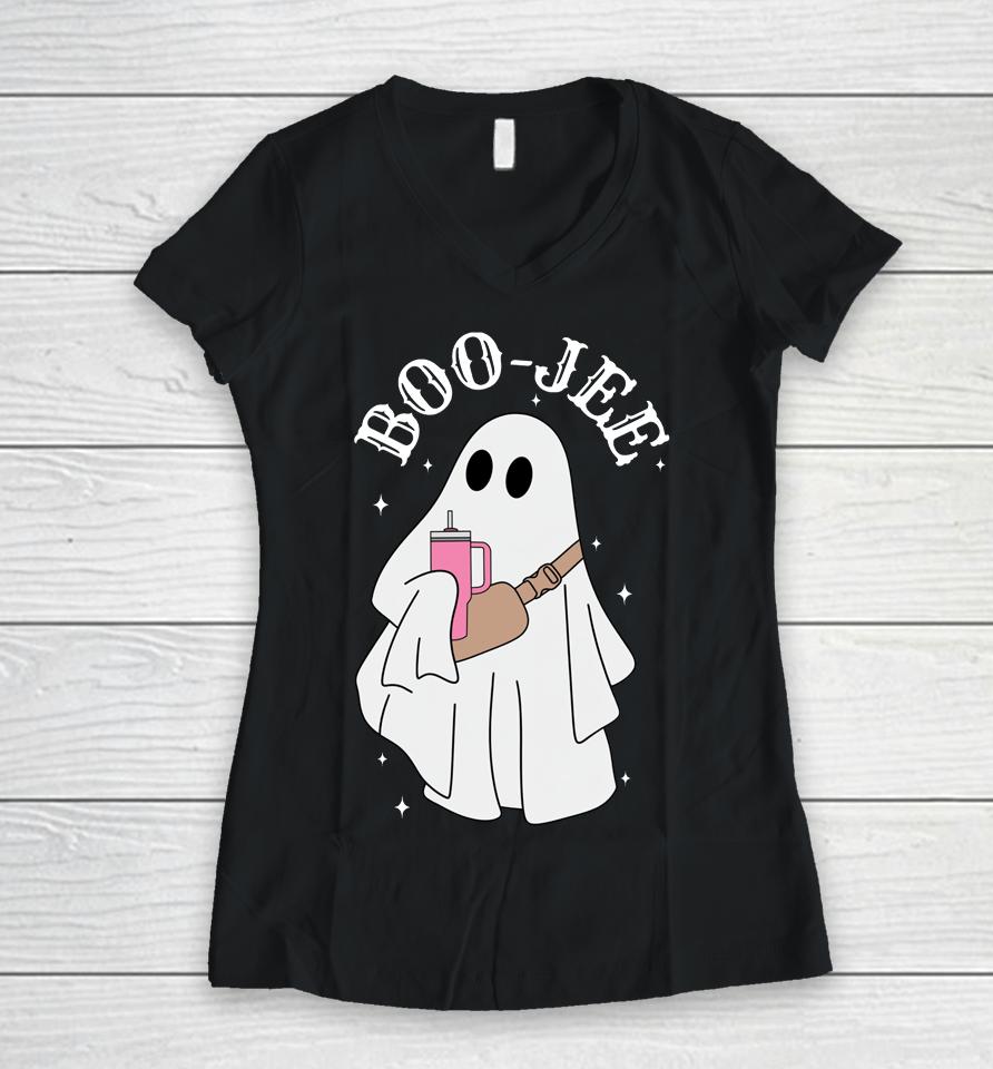 Boo-Jee Stanley Tumbler Inspired Ghost Halloween Spooky Women V-Neck T-Shirt