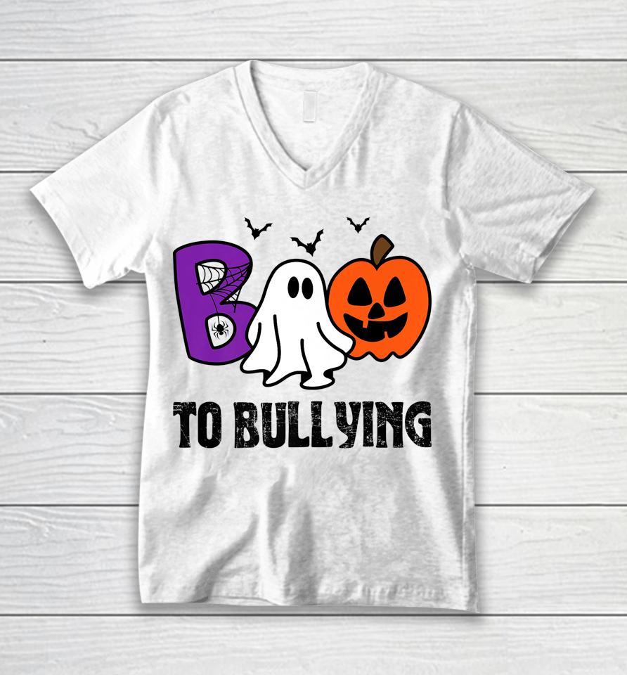 Boo To Bullying Ghost Pumpkin Orange Anti Bully Unity Day Unisex V-Neck T-Shirt