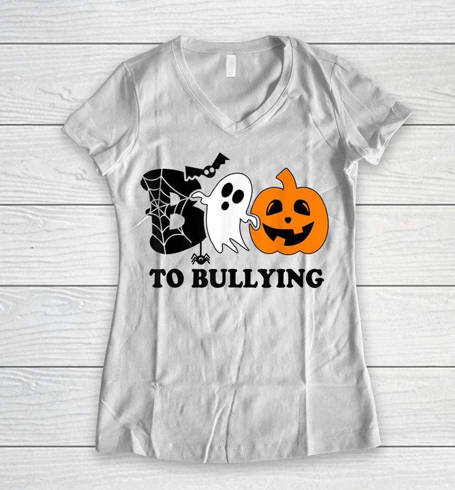 Boo To Bullying Orange Anti Bullying Unity Day Halloween Kid Women V-Neck T-Shirt
