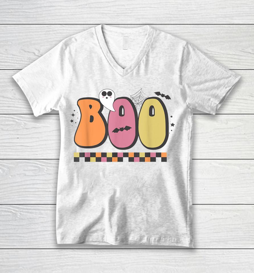 Boo With Ghost &Amp; Pumpkins For Halloween Unisex V-Neck T-Shirt