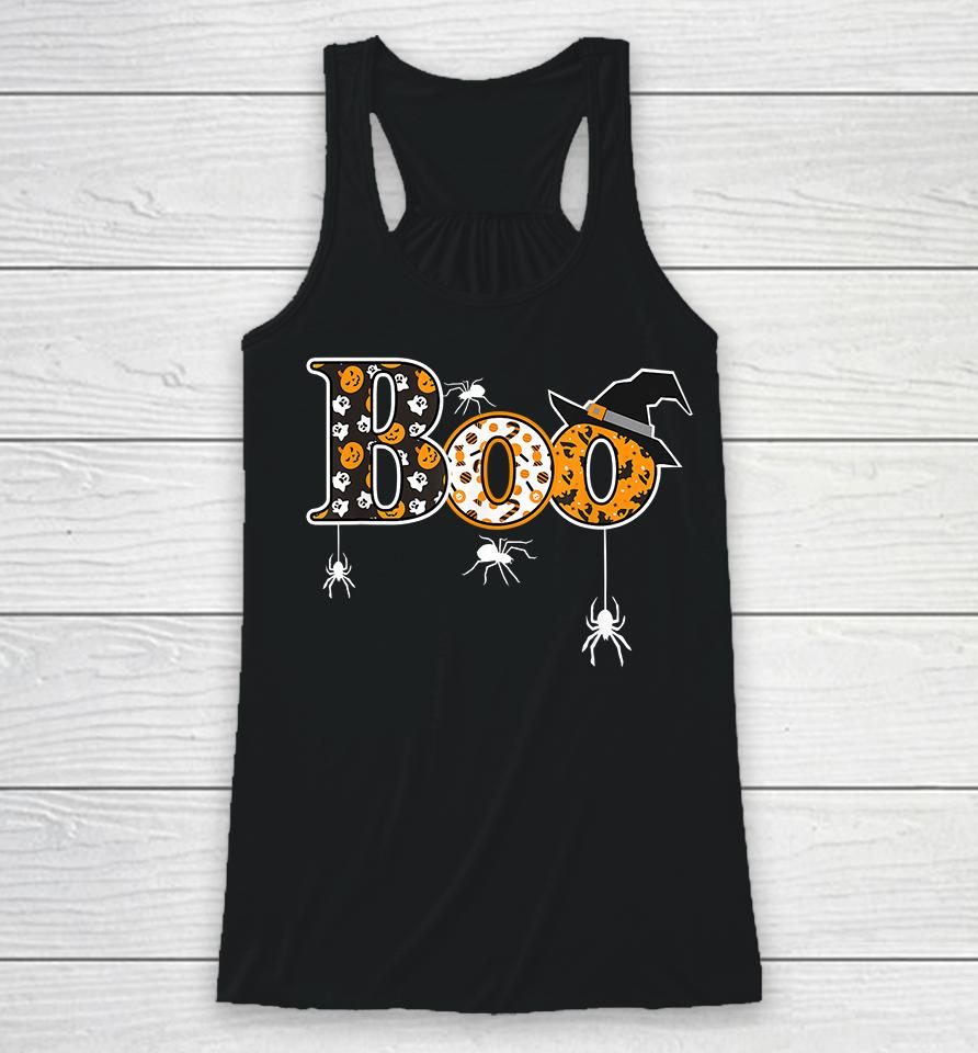 Boo With Spiders Halloween Racerback Tank