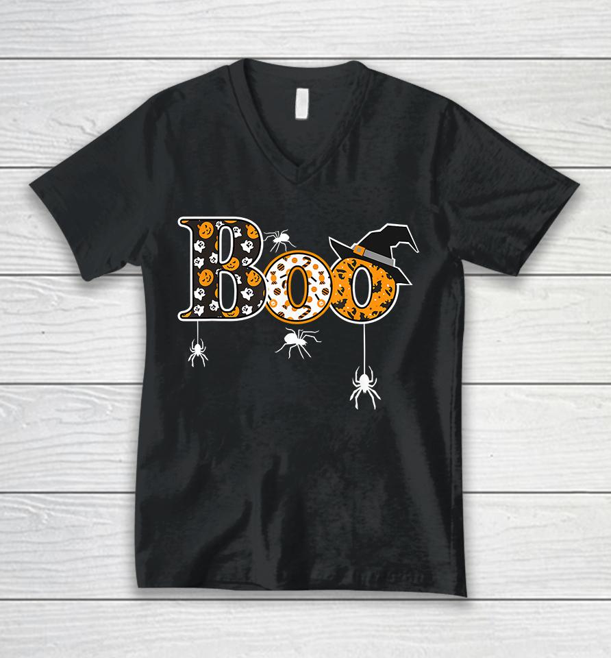 Boo With Spiders Halloween Unisex V-Neck T-Shirt