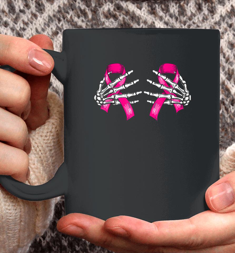 Boob Skeleton Hand On Breast Cancer Ribbon Halloween Coffee Mug