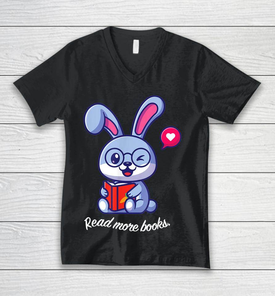 Bookish Easter Bunny Read More Books Unisex V-Neck T-Shirt