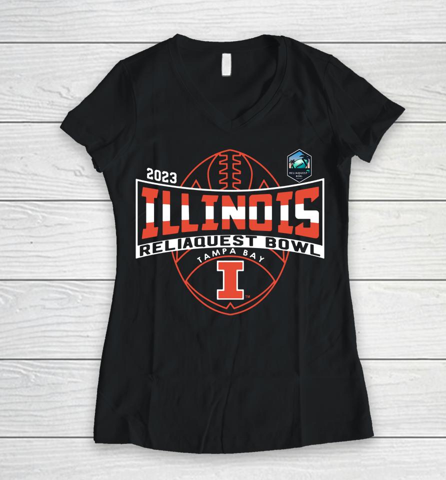 Bookstore Illinois Football 2023 Reliaquest Bowl Women V-Neck T-Shirt