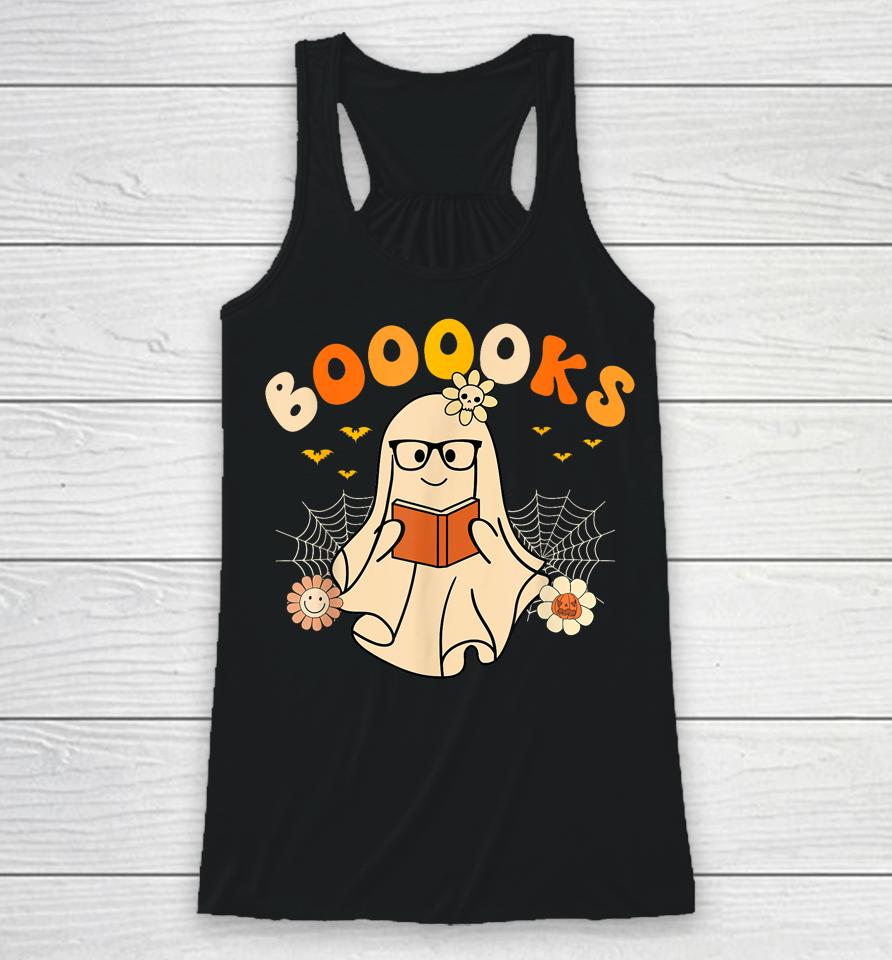 Booooks Cute Ghost Reading Library Books Halloween Racerback Tank