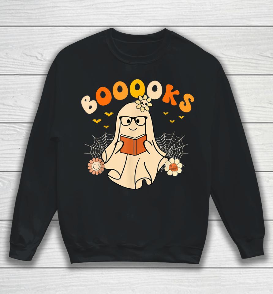 Booooks Cute Ghost Reading Library Books Halloween Sweatshirt