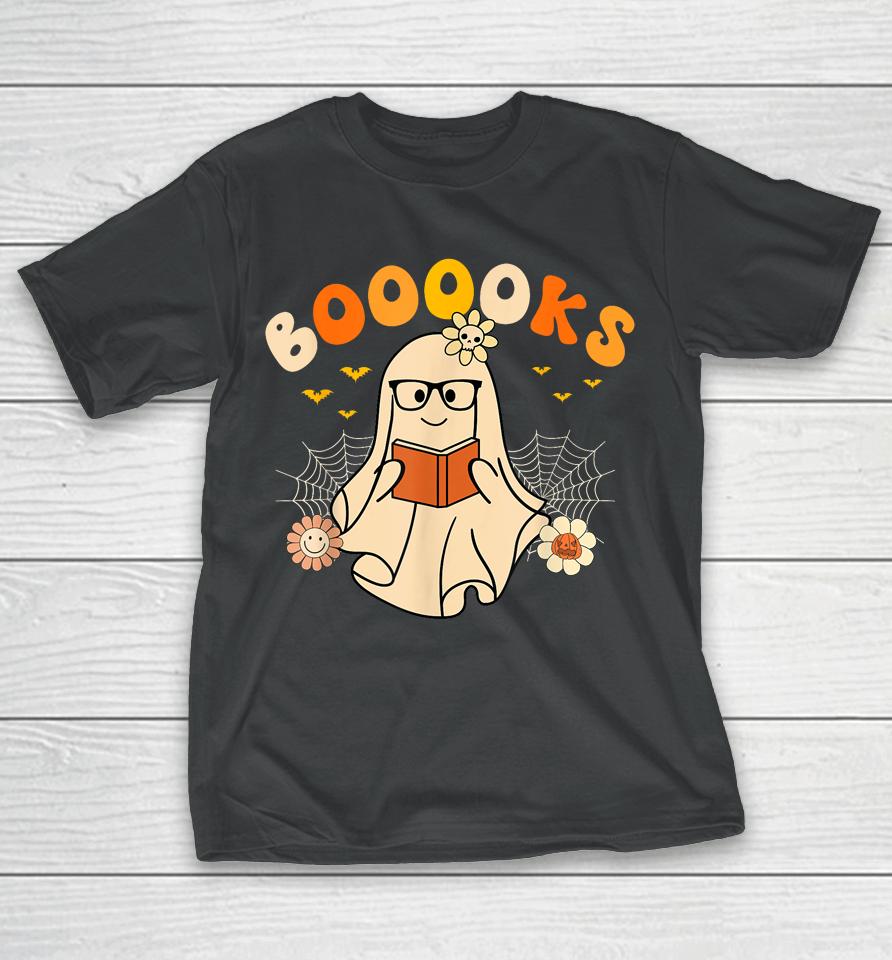 Booooks Cute Ghost Reading Library Books Halloween T-Shirt