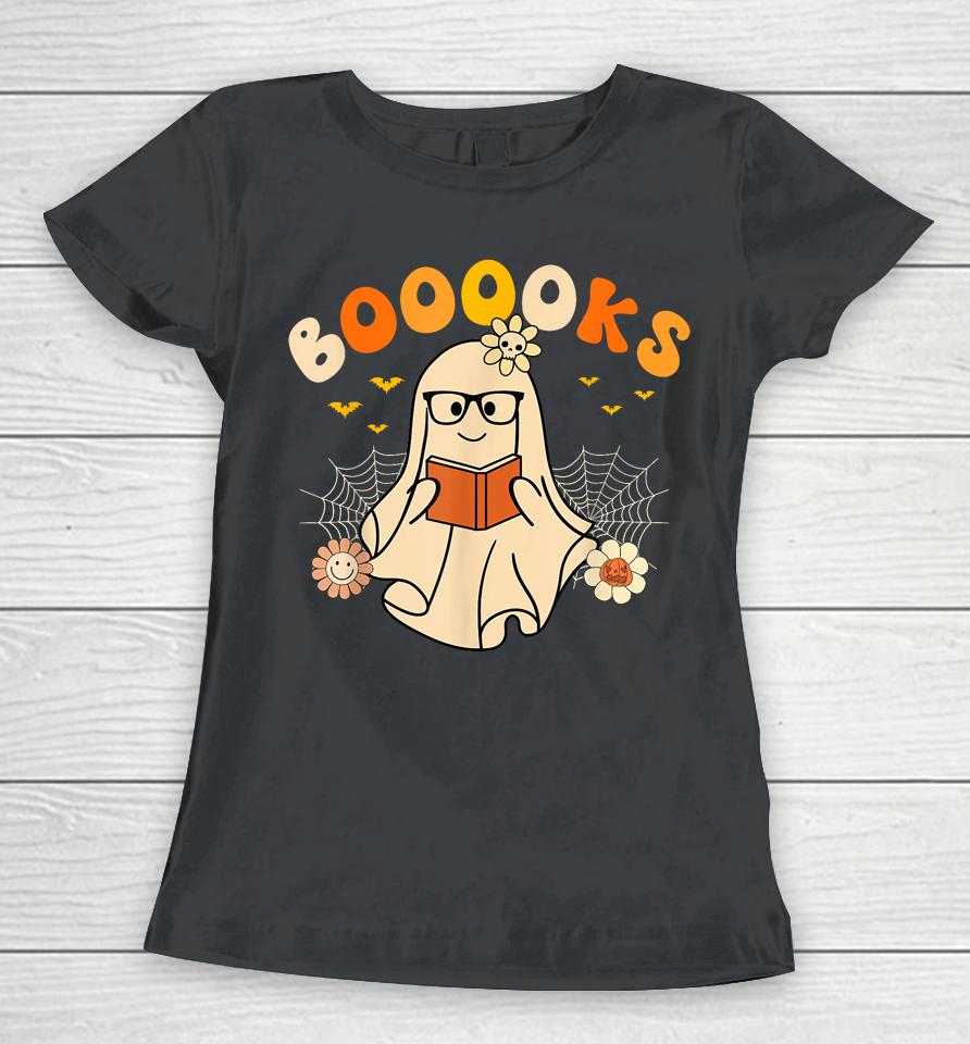 Booooks Cute Ghost Reading Library Books Halloween Women T-Shirt
