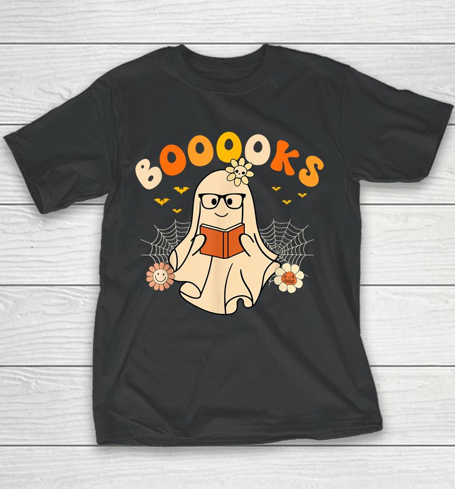 Booooks Cute Ghost Reading Library Books Halloween Youth T-Shirt