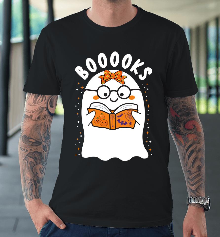Booooks Cute Ghost Reading Library Books Halloween Teacher Premium T-Shirt