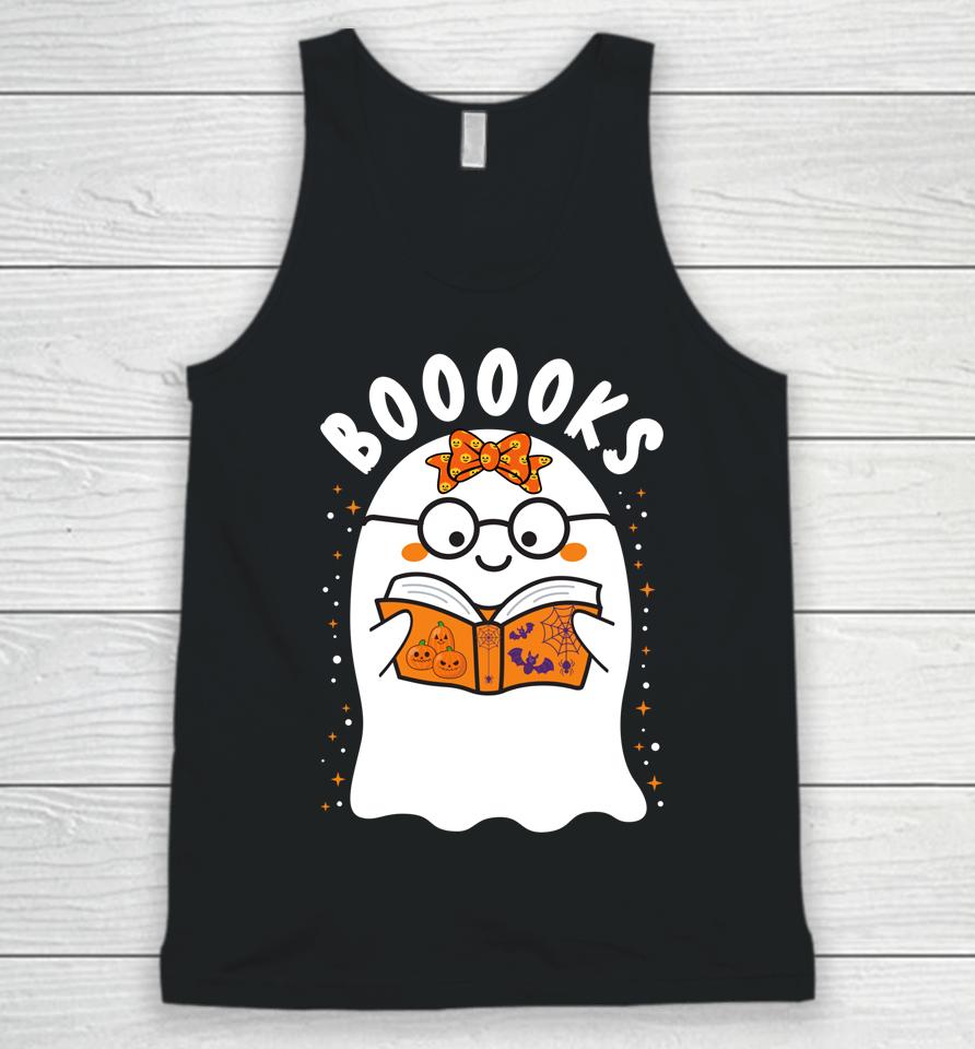 Booooks Cute Ghost Reading Library Books Halloween Teacher Unisex Tank Top