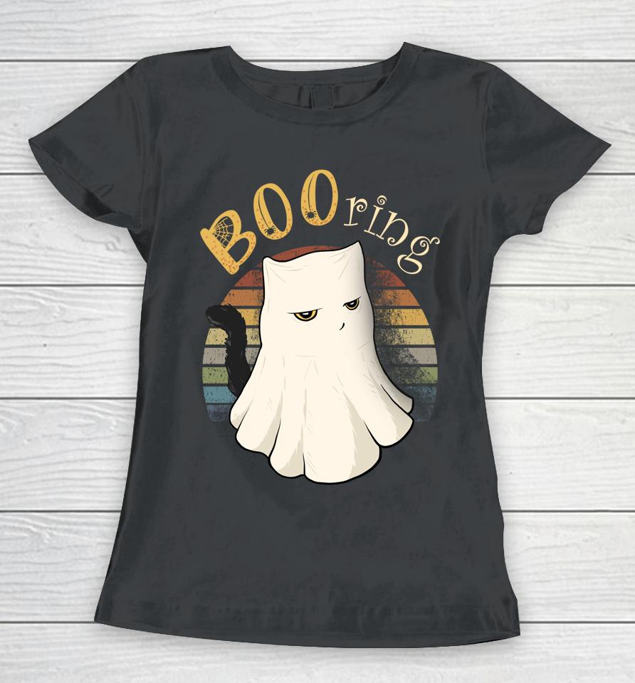 Booring Halloween Pun Cat Lover Women T-Shirt