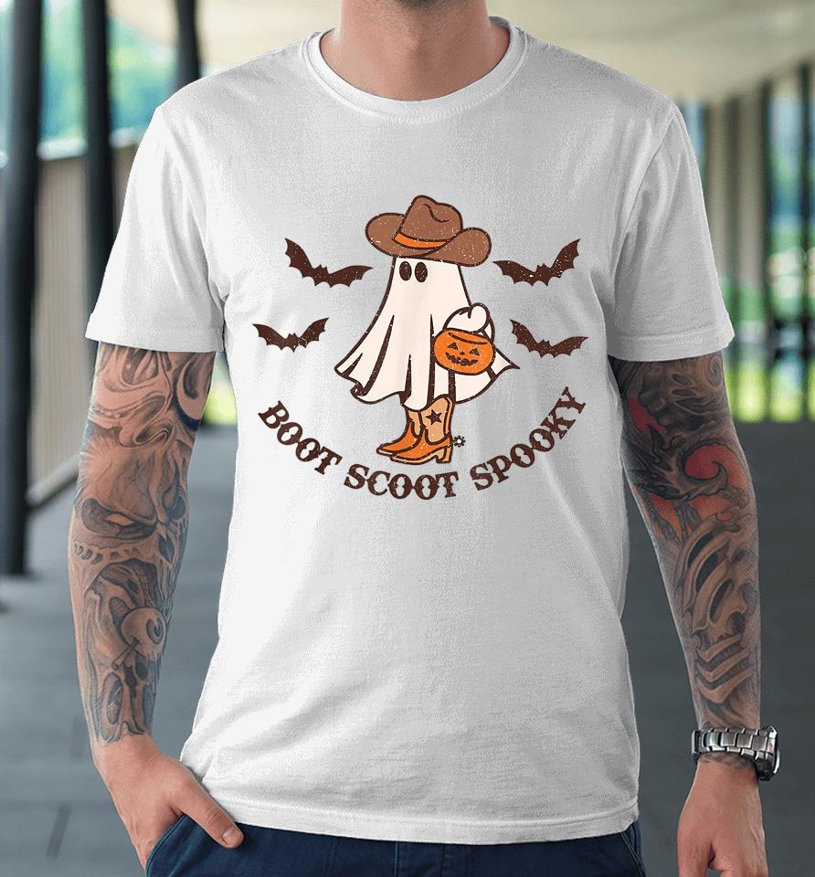 Boot Scoot Spooky Cowboy Ghost Groovy Retro Halloween Premium T-Shirt