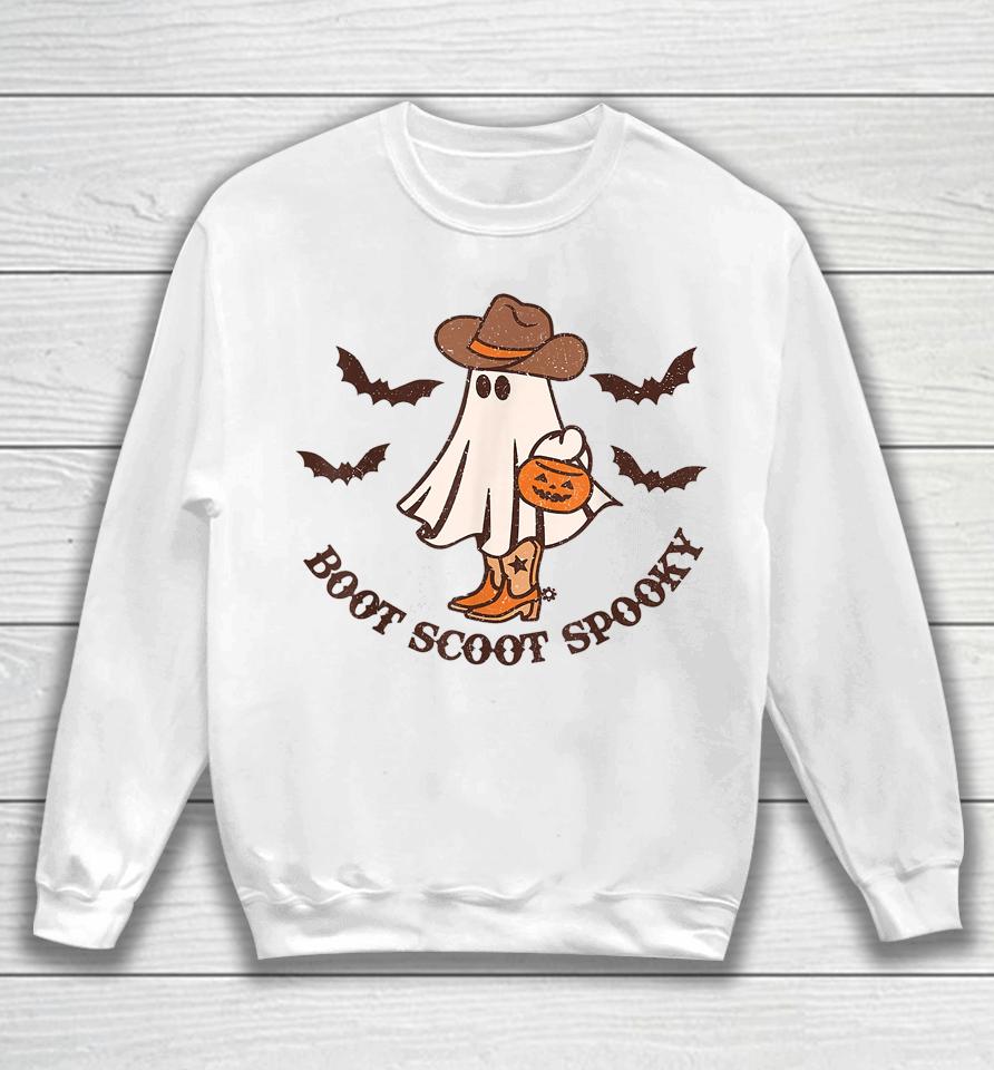 Boot Scoot Spooky Cowboy Ghost Groovy Retro Halloween Sweatshirt