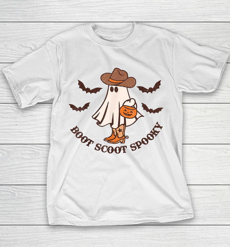Boot Scoot Spooky Cowboy Ghost Groovy Retro Halloween Youth T-Shirt