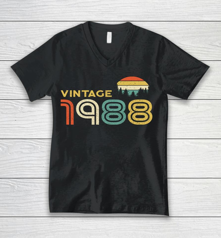 Born In 1988 Birthday Vintage Retro Sunset Unisex V-Neck T-Shirt