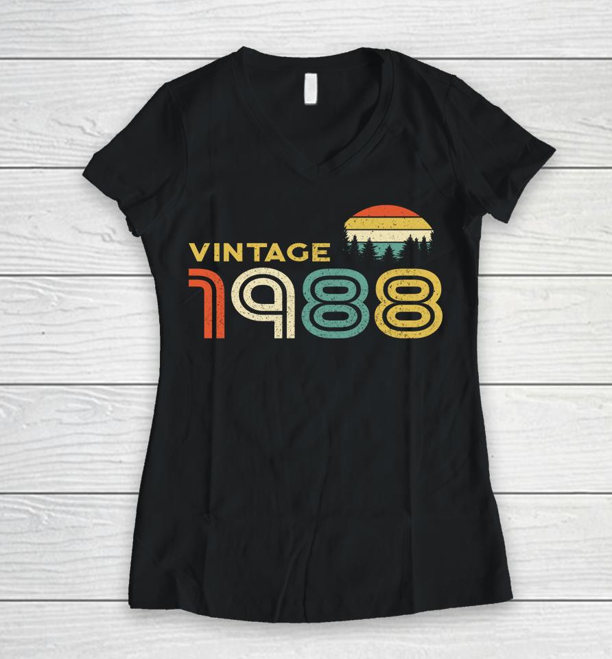 Born In 1988 Birthday Vintage Retro Sunset Women V-Neck T-Shirt