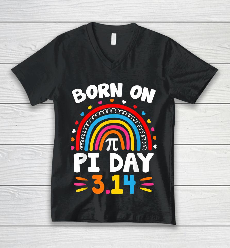 Born On Pi Day Rainbow Birthday Unisex V-Neck T-Shirt