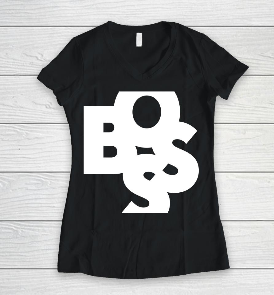 Boss Shaken Logo Women V-Neck T-Shirt