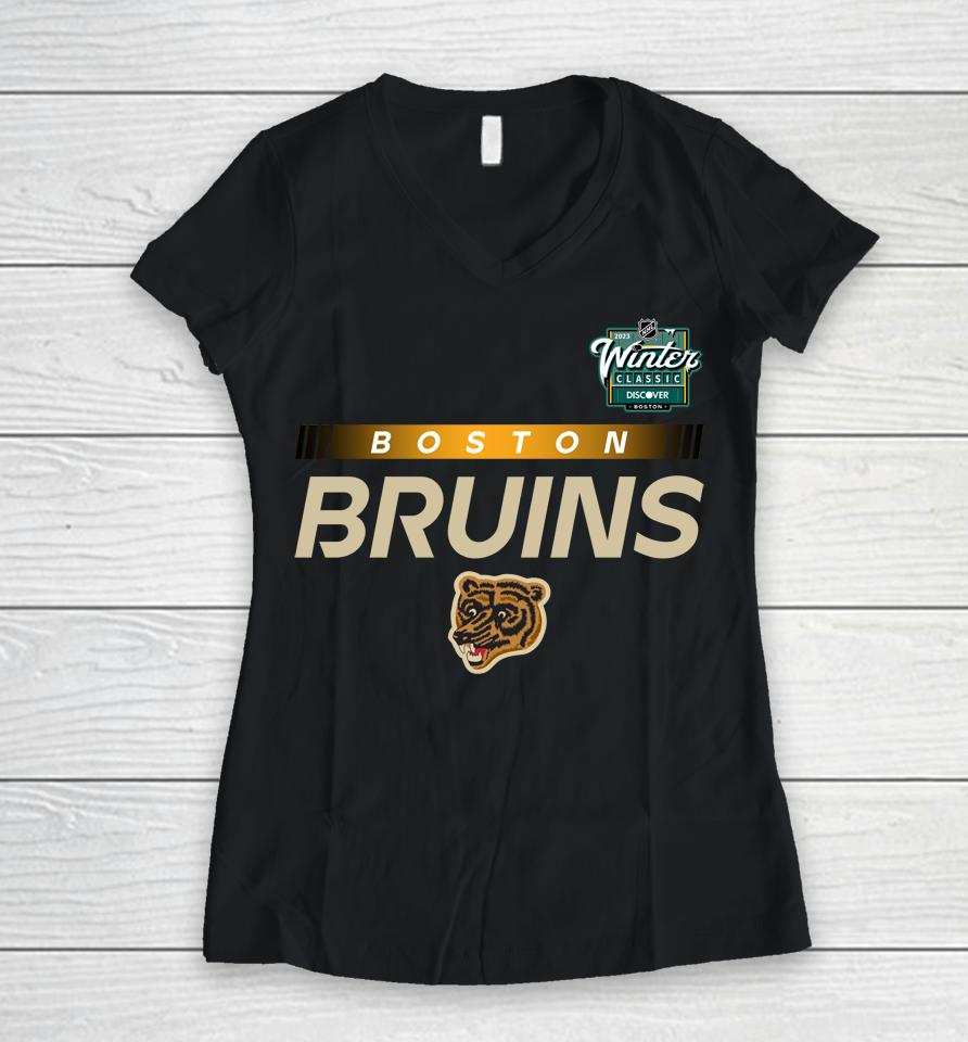 Boston Bruins 2023 Nhl Winter Classic Authentic Pro Women V-Neck T-Shirt