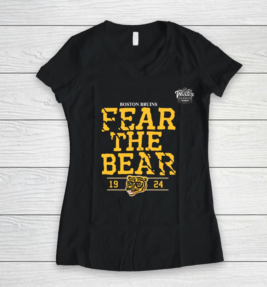 Boston Bruins Fear The Bear Nhl Winter Classic 2023 Women V-Neck T-Shirt