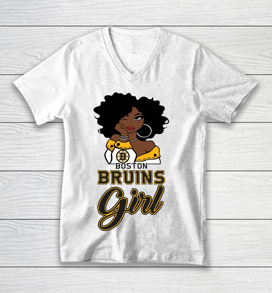 Boston Bruins Girl Nhl Unisex V-Neck T-Shirt