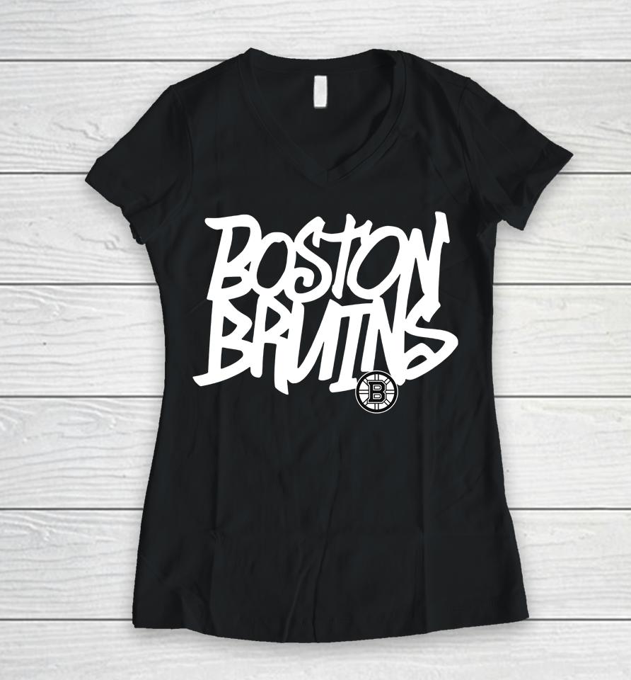 Boston Bruins Levelwear Black Richmond Graffiti Women V-Neck T-Shirt