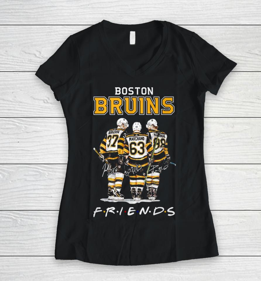 Boston Bruins Nhl Friencs Bergeron Marchand Pastrnak Women V-Neck T-Shirt