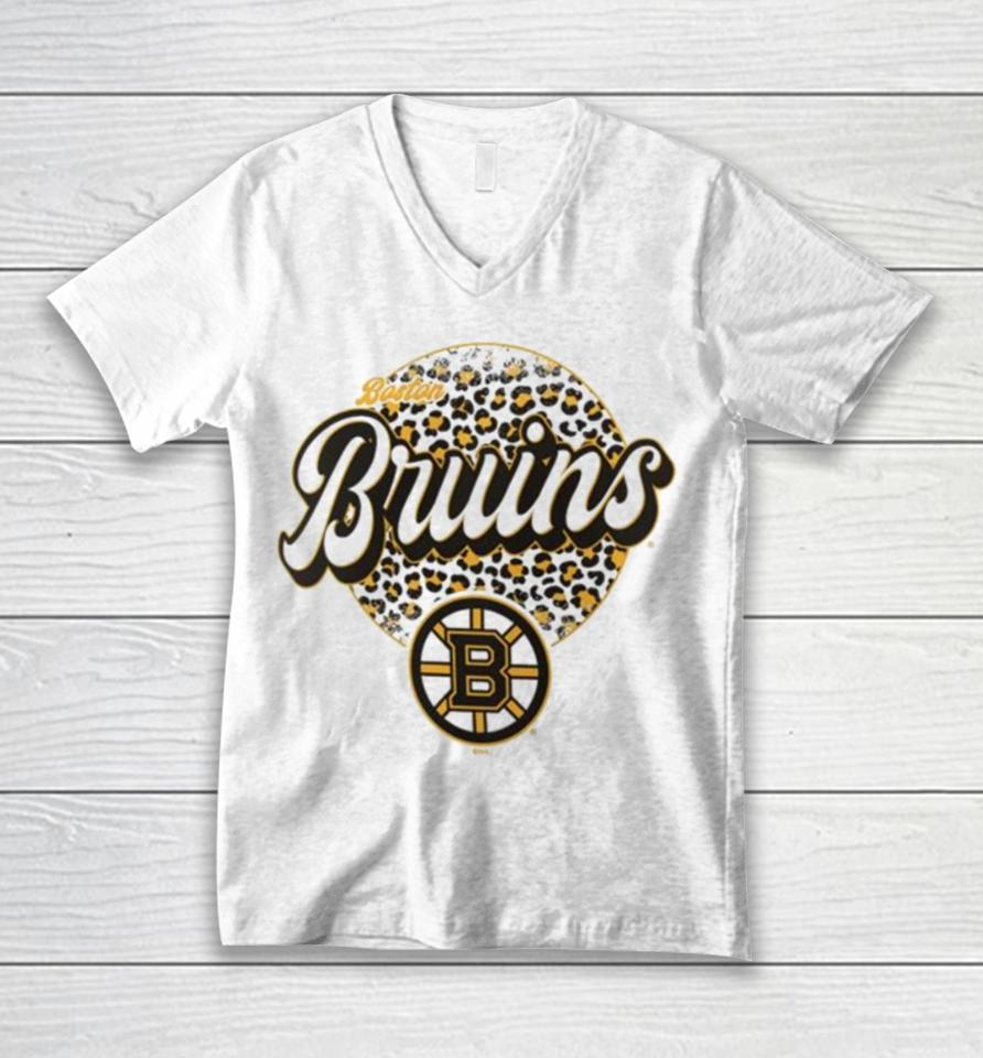Boston Bruins Nhl Personalized Leopard Print Logo Unisex V-Neck T-Shirt