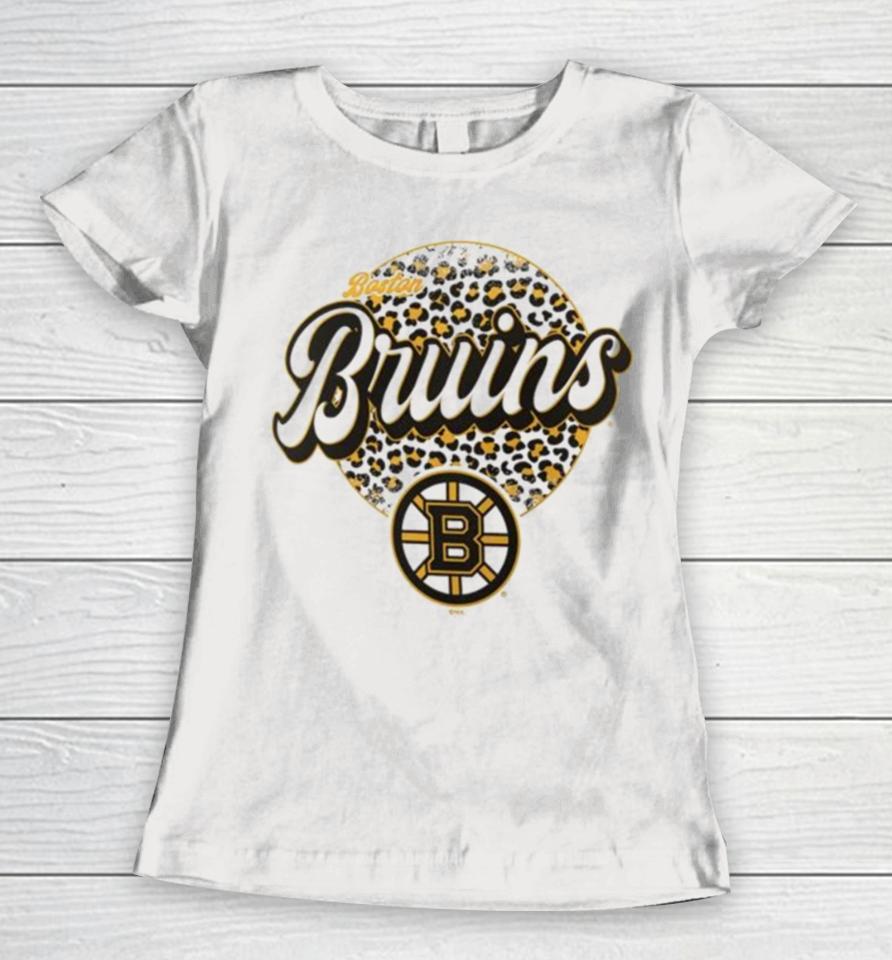 Boston Bruins Nhl Personalized Leopard Print Logo Women T-Shirt