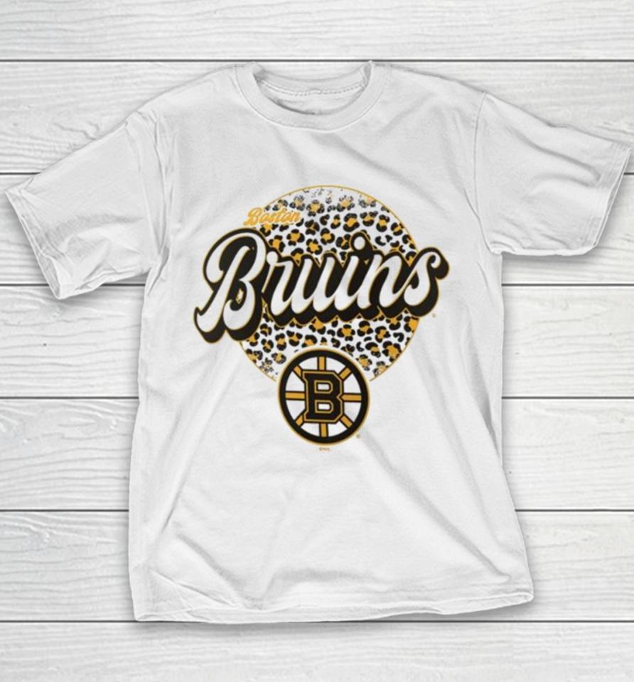 Boston Bruins Nhl Personalized Leopard Print Logo Youth T-Shirt