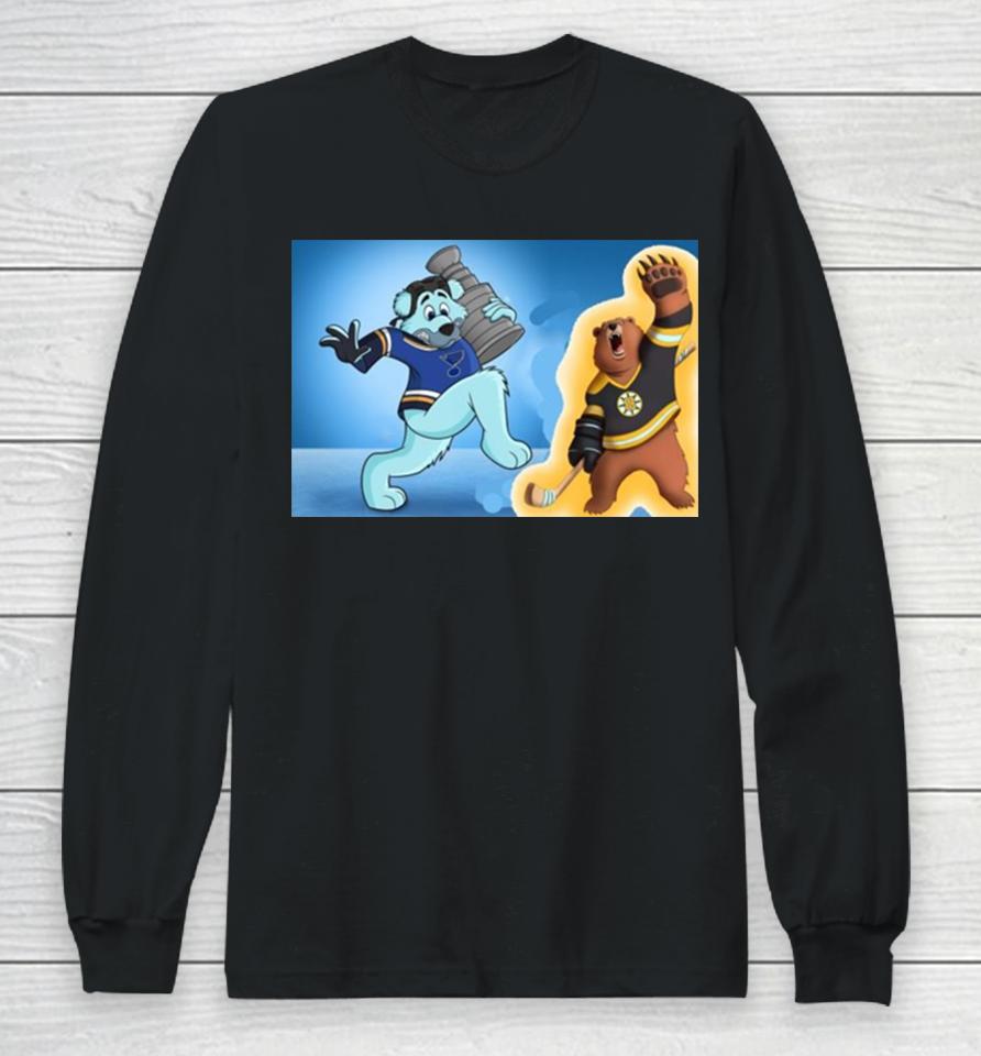 Boston Bruins Vs St. Louis Blues Nhl 2024 Mascot Cartoon Hockey Long Sleeve T-Shirt