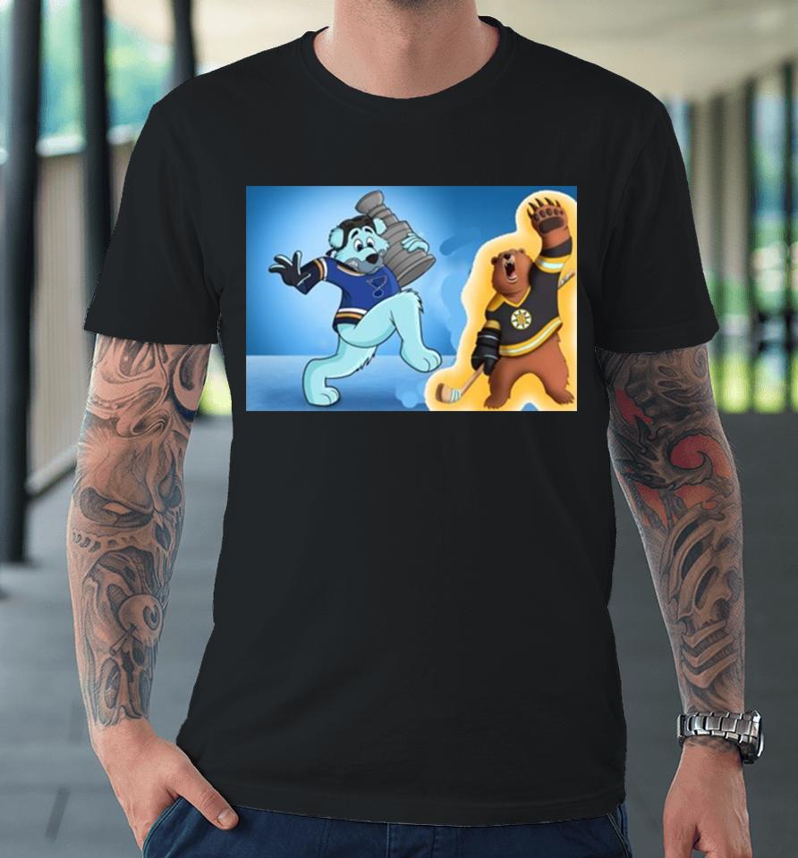 Boston Bruins Vs St. Louis Blues Nhl 2024 Mascot Cartoon Hockey Premium T-Shirt