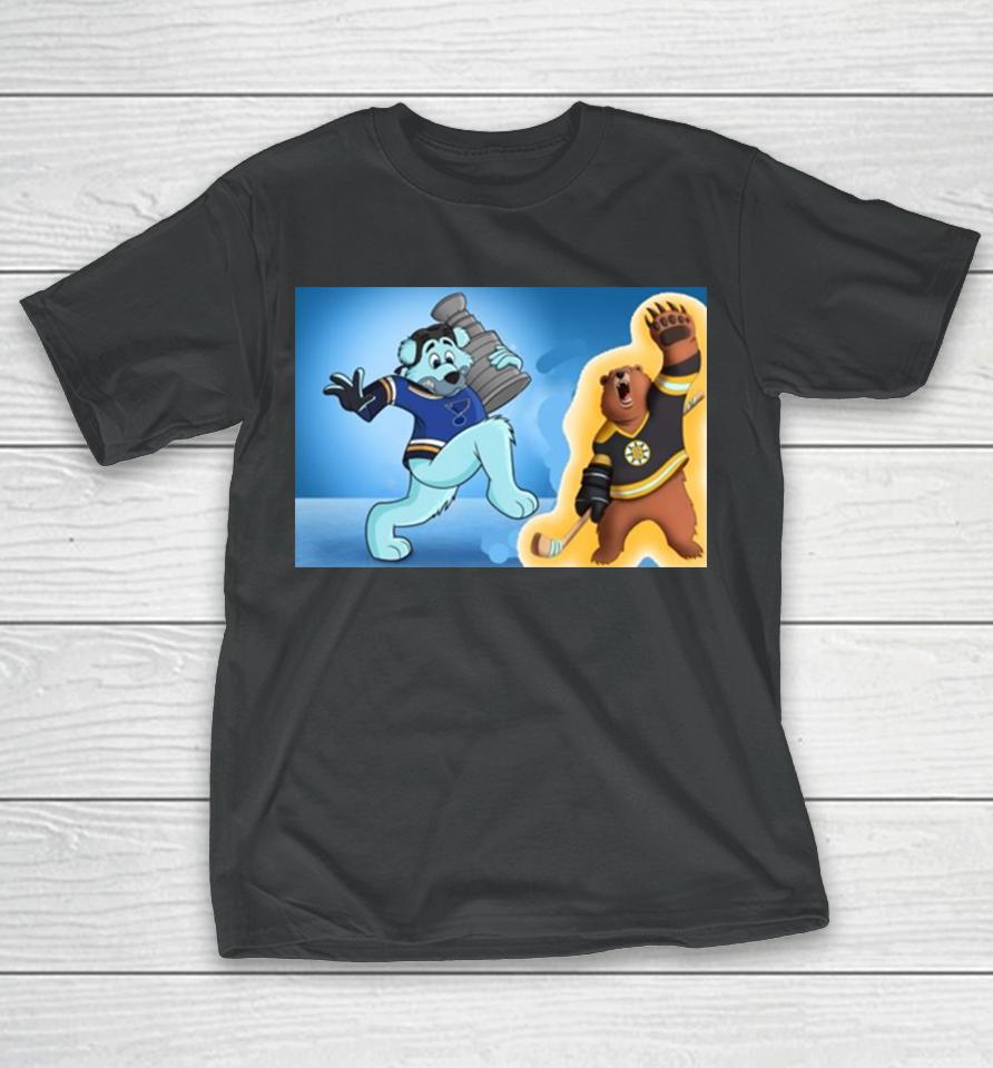 Boston Bruins Vs St. Louis Blues Nhl 2024 Mascot Cartoon Hockey T-Shirt