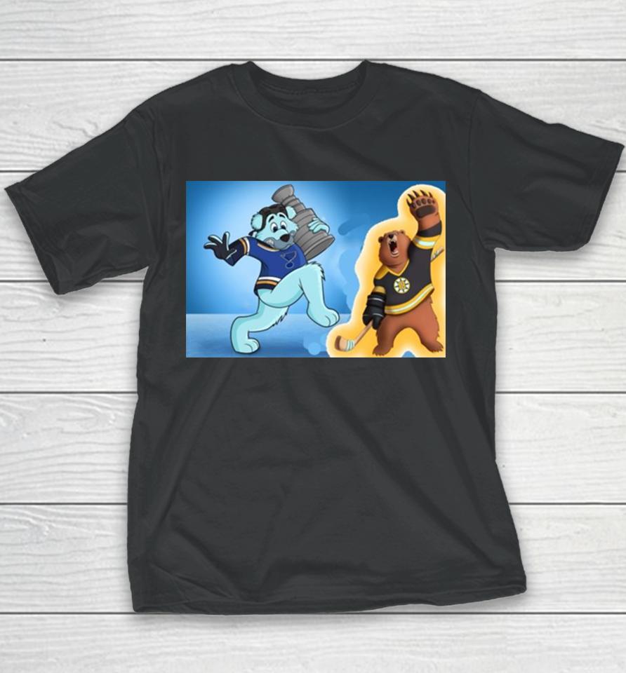 Boston Bruins Vs St. Louis Blues Nhl 2024 Mascot Cartoon Hockey Youth T-Shirt