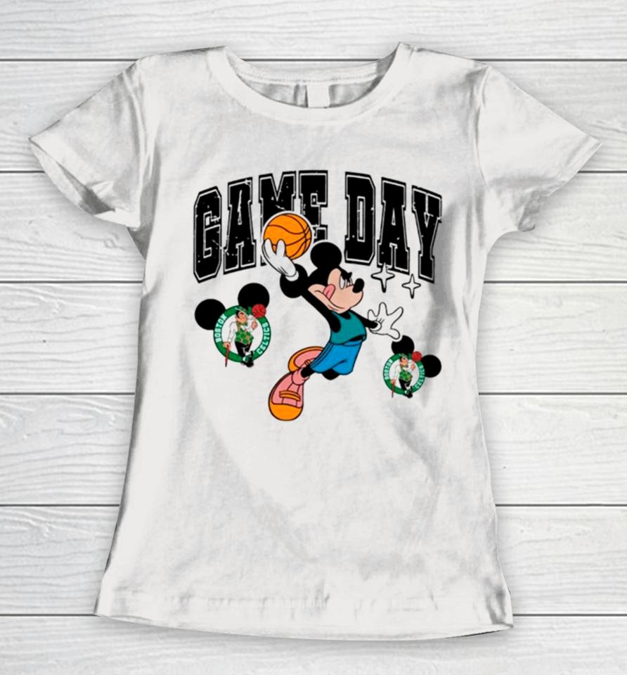 Boston Celtics Mickey Basketball Game Day Retro Women T-Shirt